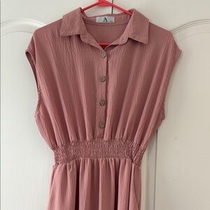 Cap sleeve elastic waist summer dress L Dusty rose